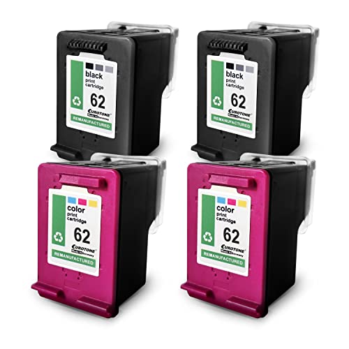 4x Eurotone Tintenpatrone – für HP 62XL – Schwarz/Cyan/Magenta/Gelb