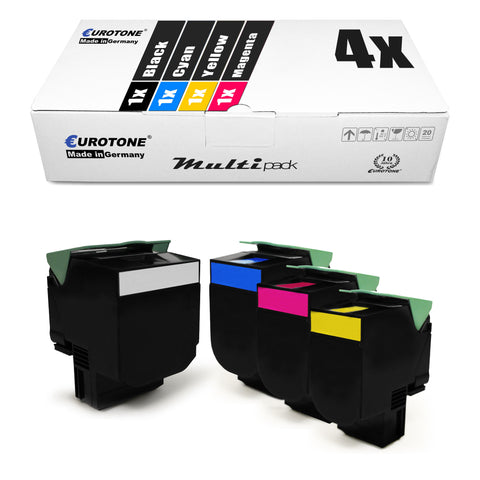 4x Alternative Toner für Lexmark 80C0X10 Schwarz + 80C0X20 Cyan + 80C0X30 Magenta + 80C0X40 Gelb 800X1 800X2 800X3 800X4