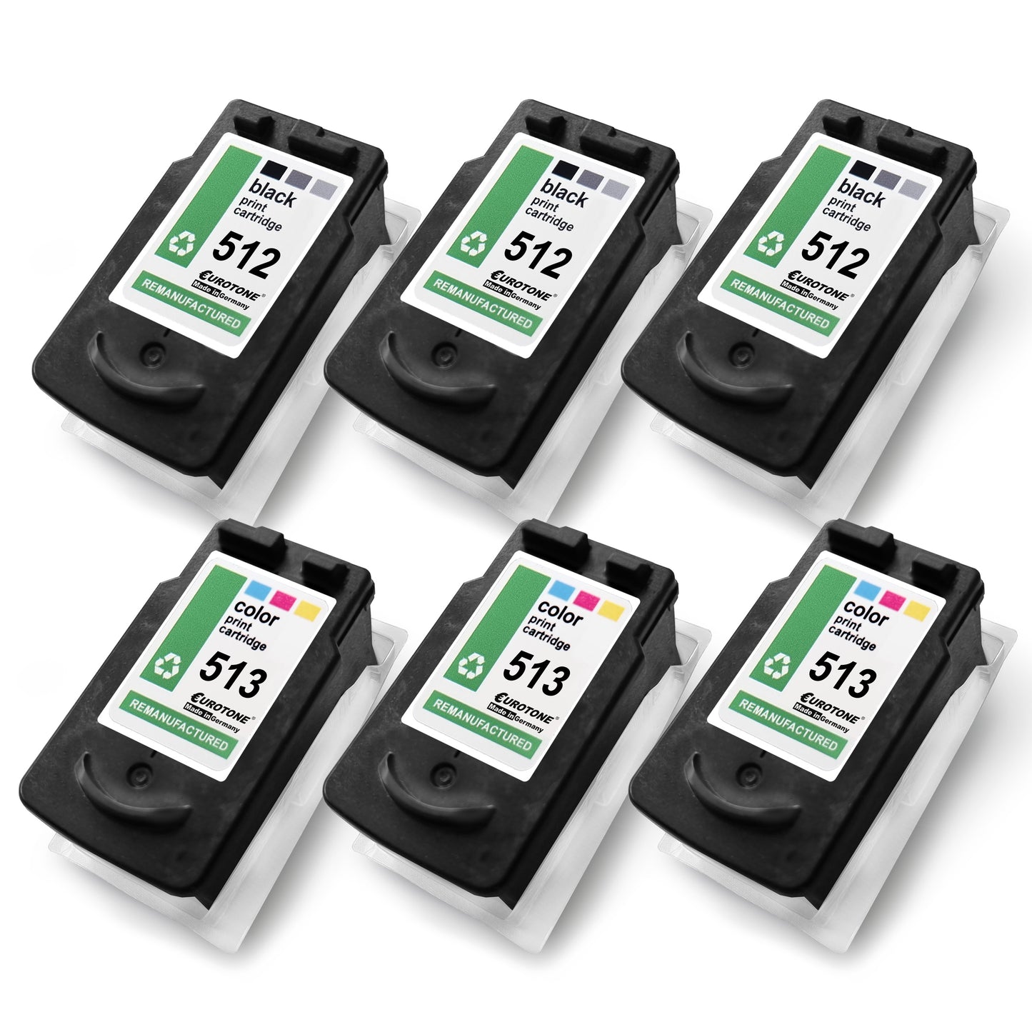 6x vaihtoehtoista mustepatruunaa XXL Canon PG512 CL513 2970B010: 3x 2971B001 Väri + 3x 2969B001 musta