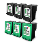 6x alternative ink cartridges for HP 350XL 351XL: 3x CB338EE Color + 3x CB336EE Black