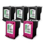 HP 5XL için 901x alternatif mürekkep kartuşları: 2x CC656AE Renkli + 3x CC654AE Siyah