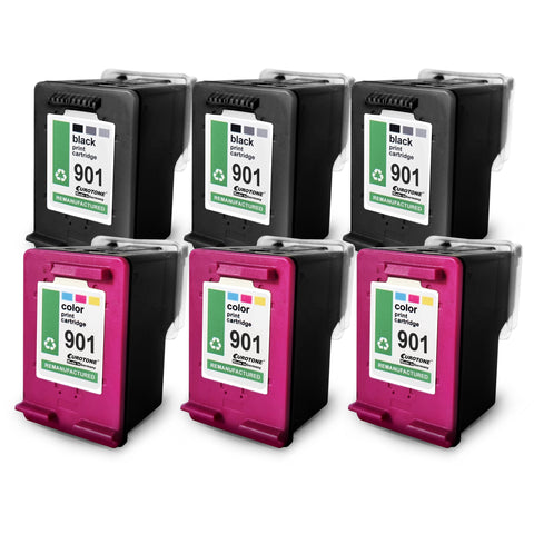 6x Alternative Tintenpatronen für HP 901XL: 3x CC656AE Color + 3x CC654AE Schwarz